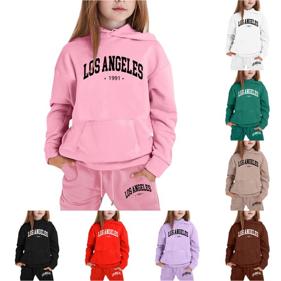 Hauaitttt Stylish Girls Outfits Set for Casual Winter Wear Printed Hooded Sweatshirt Ensemble for Ages 1 To 9 with Easy Care Instructions Female Baby Clothes