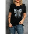 thumbnail image 3 of Women's Black Rhinestone Bowknot Crew Neck Graphic T-Shirt | [ZhiHiMeRi] | (US 20-22)2XL, 3 of 7