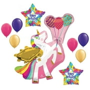UNICORN Rainbow Swirl Magical Fairy Princess Birthday Party 9 Piece Mylar and Latex Balloons Set B