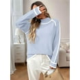 thumbnail image 5 of Sweaters for Women Trendy Cute Cozy Turtle-Neck Long Sleeve Colorblock Knitted Pullover Tops Light Blue L, 5 of 9