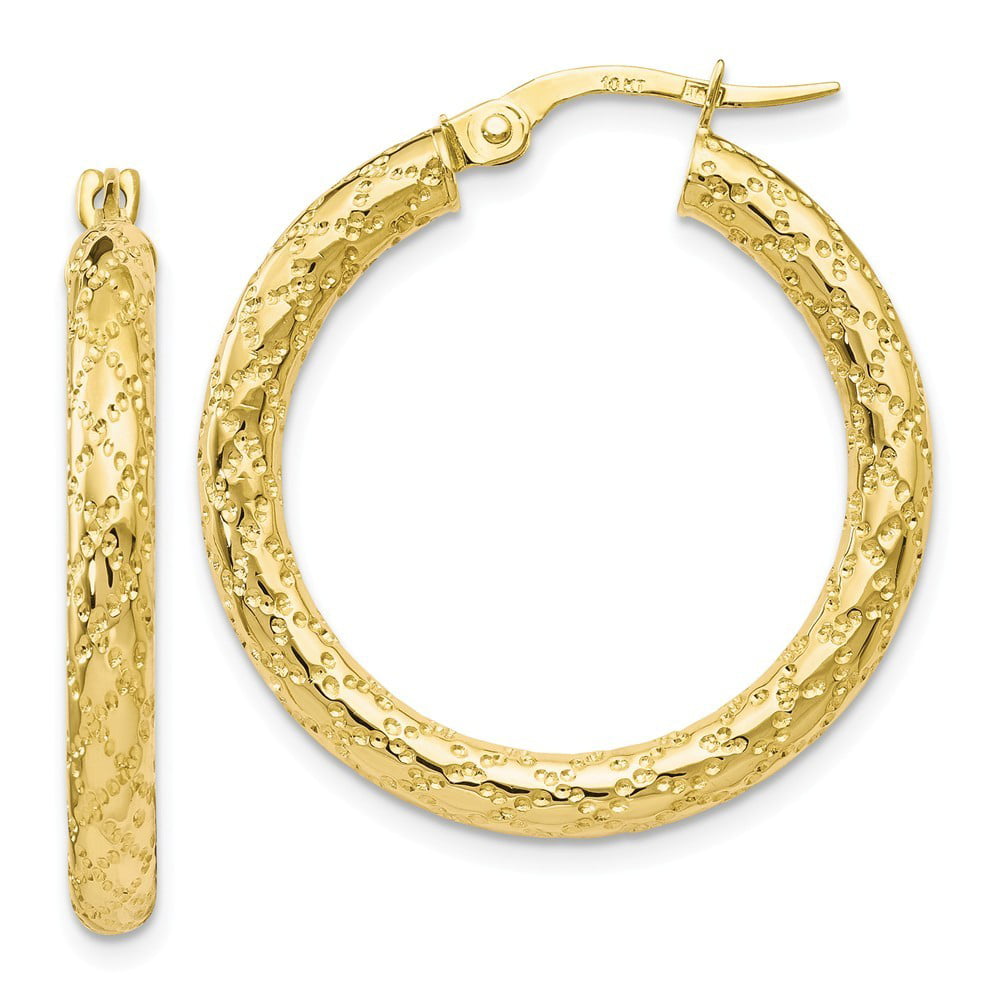 JewelryWeb - 3mm 10k Yellow Gold Polished and Textured Hinged Hoop ...