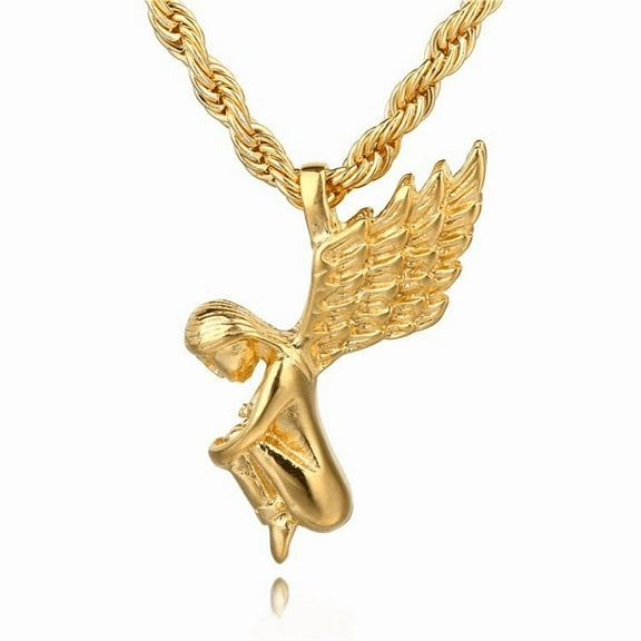 Lucky Angel feather Necklace Beautiful Goddess Necklace 14K Yellow Gold Pendant Necklace Fashion Jewelry Vintage Women Men