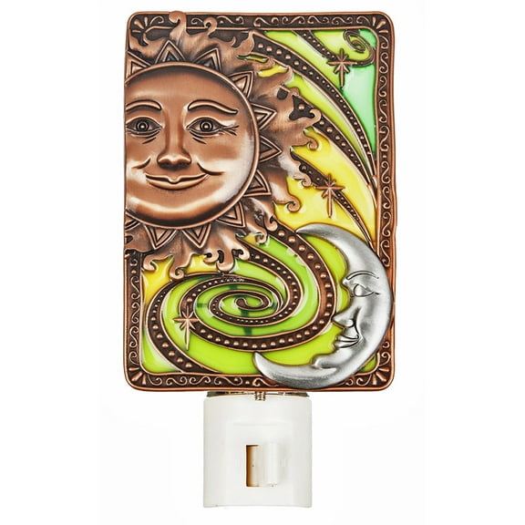 Green and Yellow Inlay Shade Night Light With Moon and Sun Faces - By Ganz