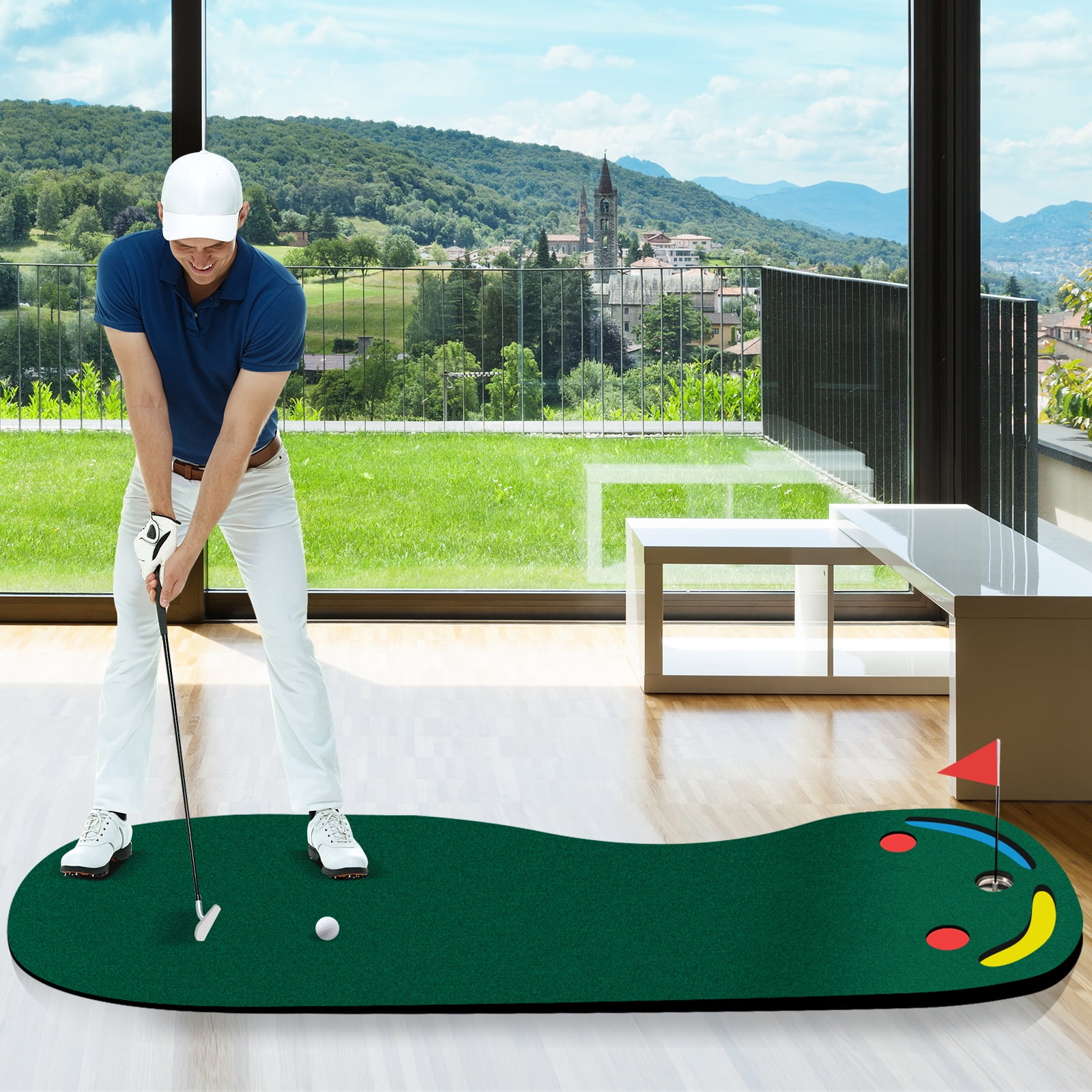 Costway 9.8FT X 3FT Par 3 Holes Golf Putting Green Mat Set for Indoor & Outdoor Practice