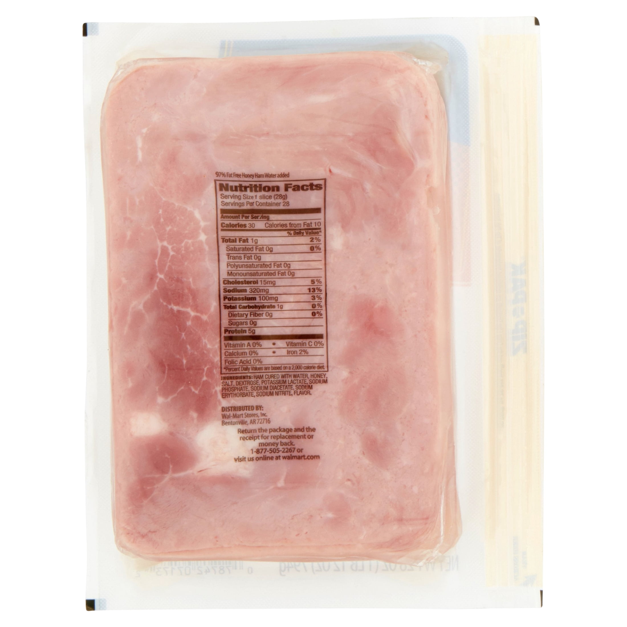 Great Value Honey Ham 28 oz, Bag, Deli Sliced