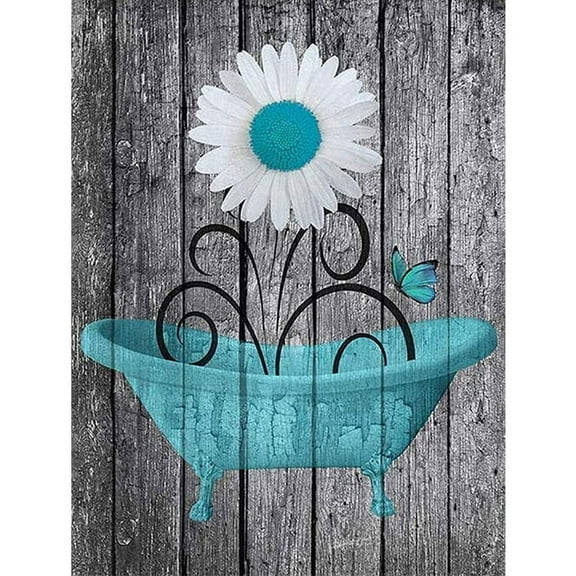 BORKE DIY Diamond Painting Bathroom Wall Art Daisy Canvas Picture Modern Floral Bathtub Art Rustic Decorative paintings