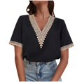 thumbnail image 2 of pimelu Womens Tops Womens Shirts Plus Size Loose Lightweight Chiffon Lace Trim Shirts Summer Trendy Solid T Shirt Girls V-Neck Short Sleeve Blouses, 2 of 7