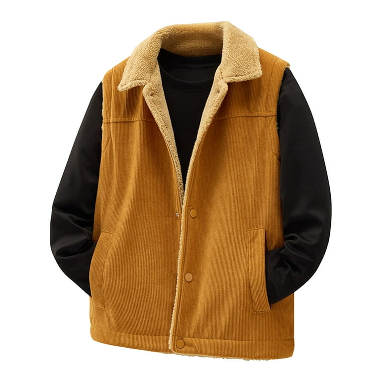 AnuYalue Mens Corduroy Vest Big and Tall Fleece Lined Waistcoat