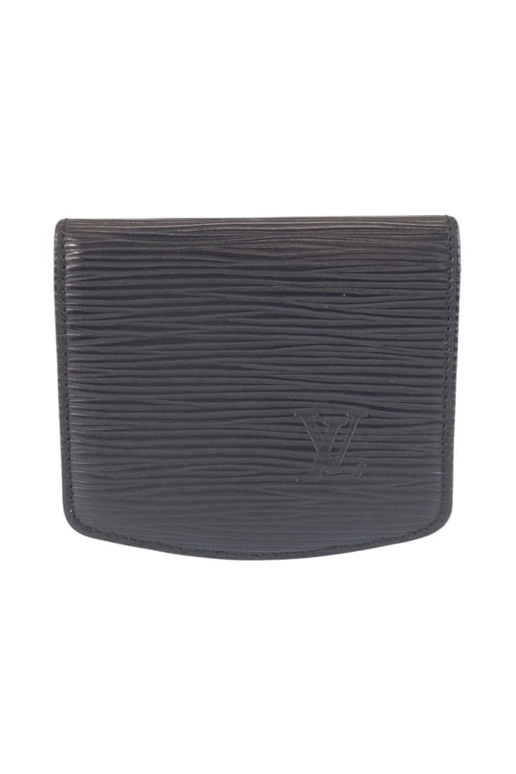 Pre-Owned LOUIS VUITTON Louis Vuitton Epi Cuvette Spool Black Leather Wallet with Gold Hardware...