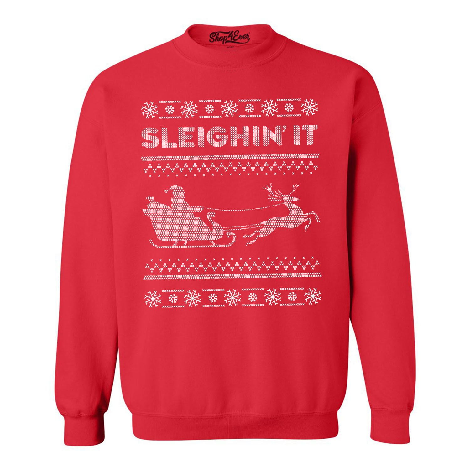 Shop4Ever Men's Sleighin' It Crewneck Sweatshirt XX-Large Red