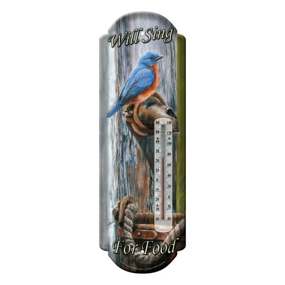 River's Edge 1375 Will Sing for Food Nostalgic Tin Thermometer