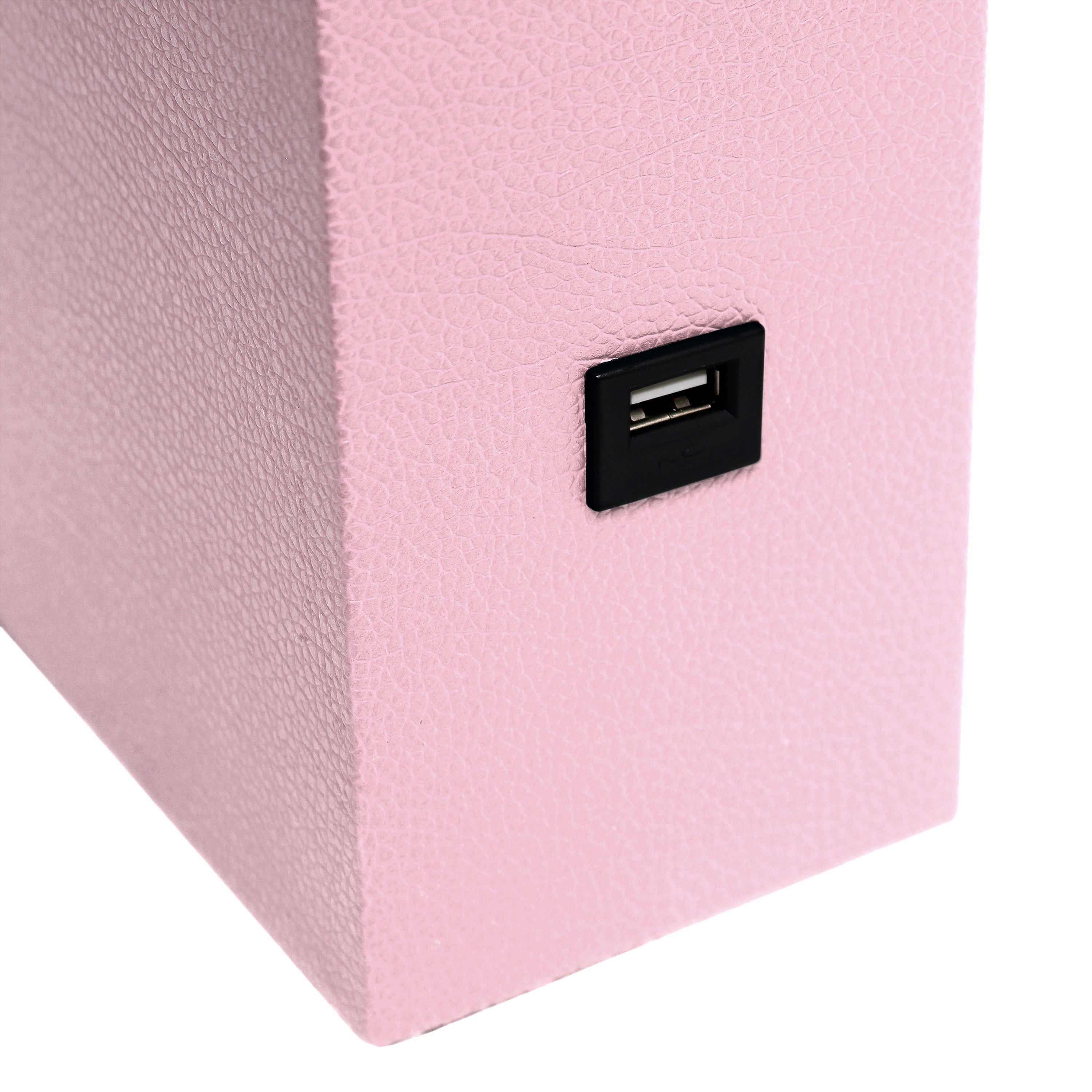 Lalia Home 21" Leather Modern Bedside Table Lamp with USB Port and LED Bulb, Pink
