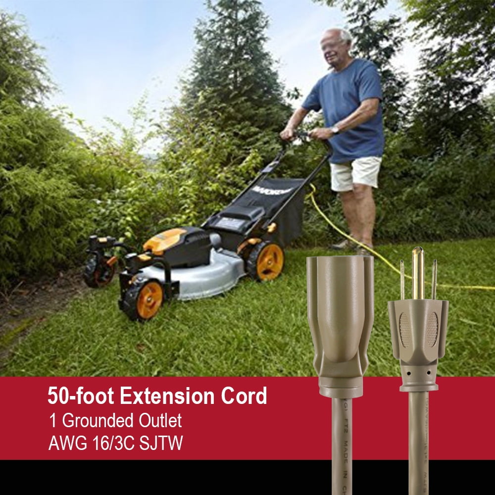 Hyper Tough 50FT 16AWG 3 Prong Tan Single Outlet Outdoor Extension Cord