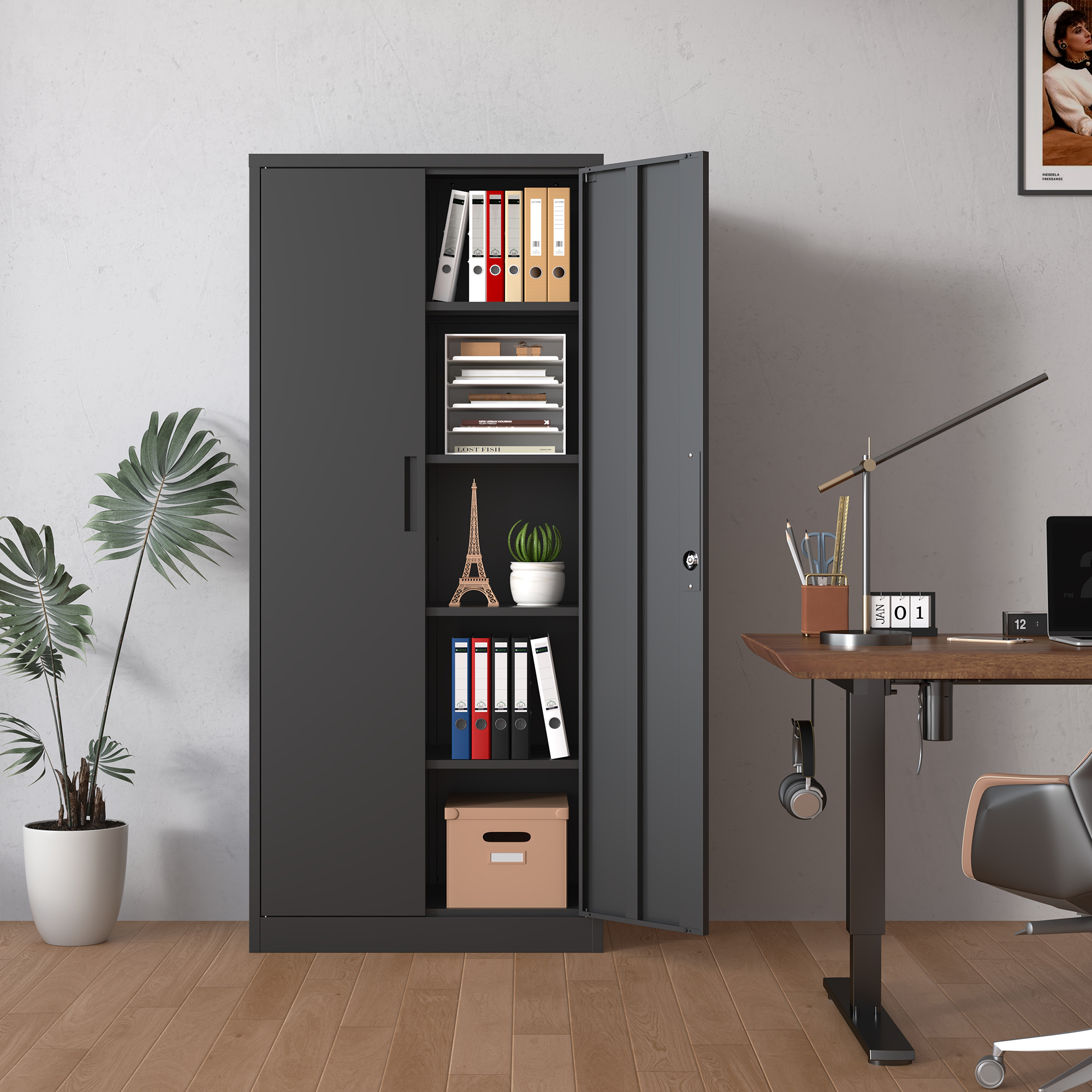 Alvantor 72" Tall Garage Storage Cabinet, Metal Storage Cabinet with Doors and 3 Adjustable Shelves for Garage, Home, Office Black