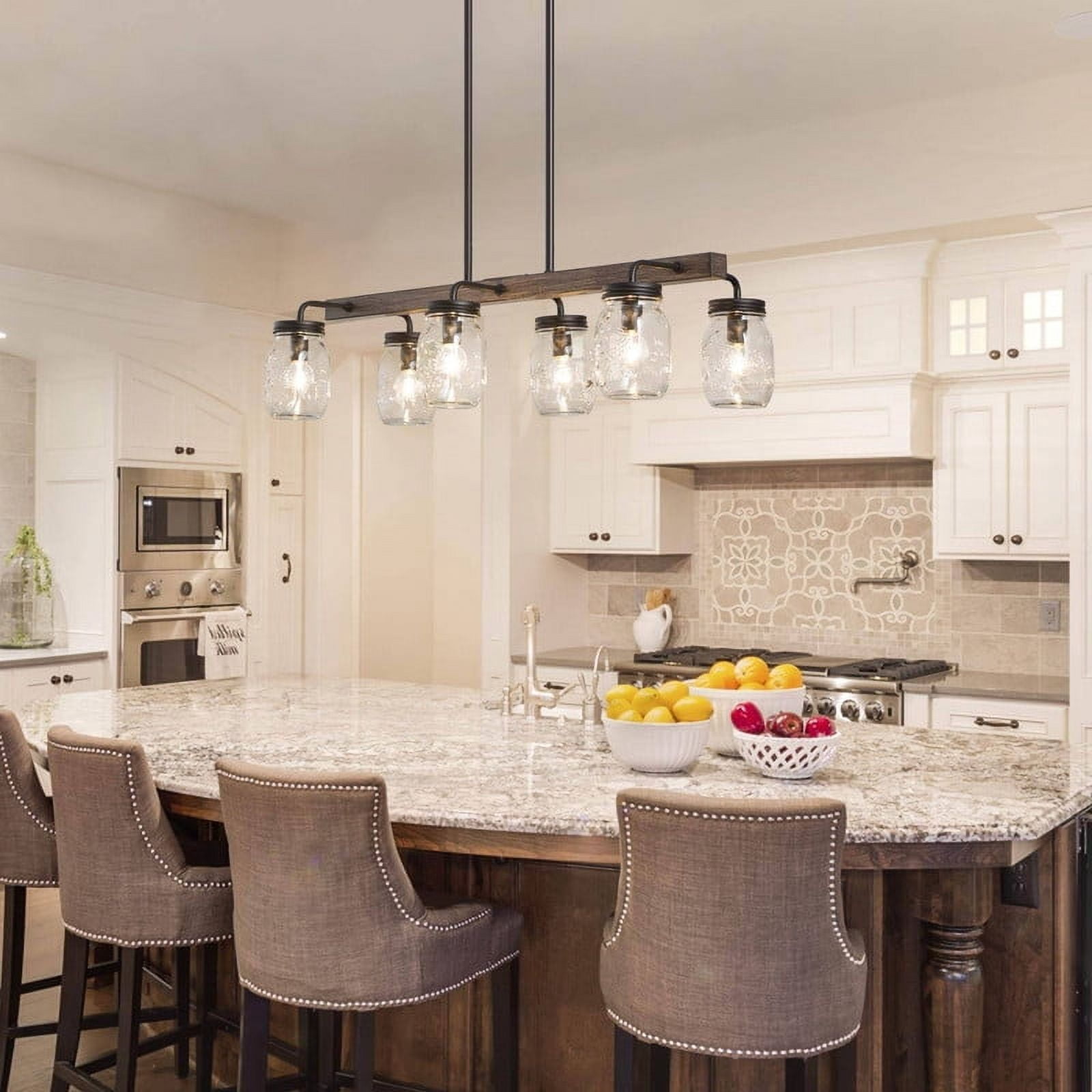 LNC Farmhouse Mason Jar Chandelier with 6 Lights, Rustic Wood Kitchen Island Light Fixture