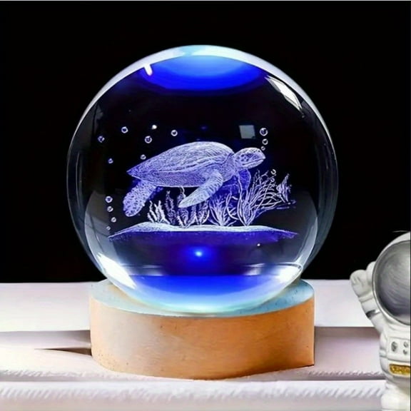 1pc Color Changing 3D Turtle Crystal Ball Night Light - Ideal Gift for Ocean Enthusiasts, USB Powered with Colorful LED Wooden Base, Perfect for Home & Office Decor