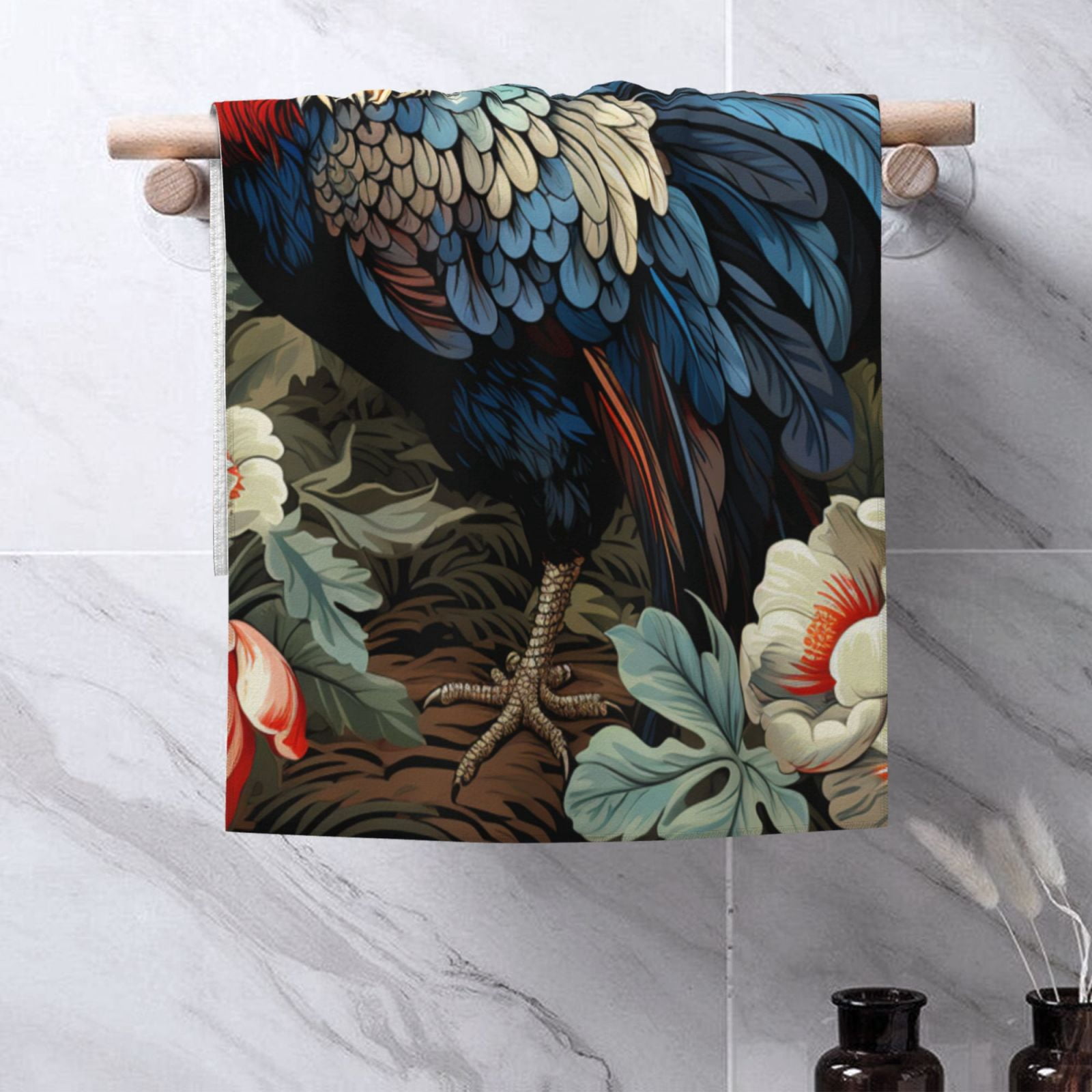 Rooster Vintage Black 27.5" x 16" Ultra Soft Hand Towel, Face Wash Cloth for Bathroom, Gym, Travel, Pool
