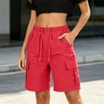 thumbnail image 4 of Inleife Women Solid Half Shorts Thin Waist Pull Regular Hiking Shorts Bermuda Summer Casual Shorts With Pockets, 4 of 6