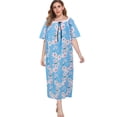 thumbnail image 2 of Women's Plus Size Nightgown Floral Print Long Sleepshirt Short Sleeve Square Neck Nightdress Comfy Lace Neckline Oversized Pajama Dress ,Light Blue XL-5XL, 2 of 9
