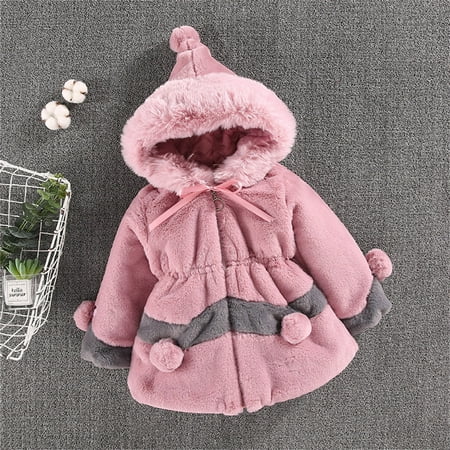 

Hunpta Kids Toddler Baby Girls Winter Warm Thick Patchwork Bow Tie Long Sleeve Fleece Hooded Clothes Coat Jacket