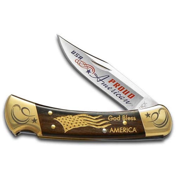 Buck 110 Folding Hunter Knife Proud American Ebony Wood 1/250 420HC Stainless Cuchillo