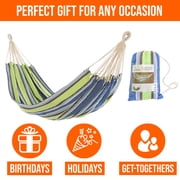 Castaway Living Large Cotton Brazilian Multicolor Stripe Hammock with Matching Storage Bag- Blue Stripe