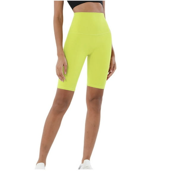 Jalioing Women's Plain Yoga Shorts High Waist Knee Length Biker Shorts Hip Lift Workout Running Short Leggings