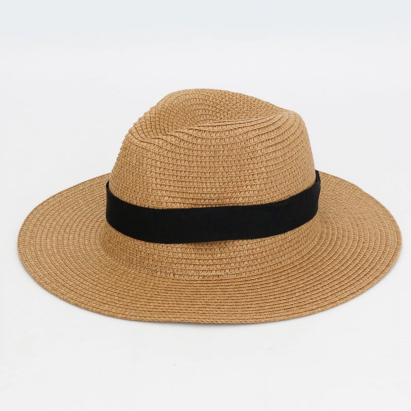 Women Wide Brim Straw Panama Roll up Hat Belt Buckle Fedora  display picture 2