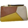 PreOwned LOEWE Puzzle Coin Card Holder Case Calf Yellow Ivory Brown
