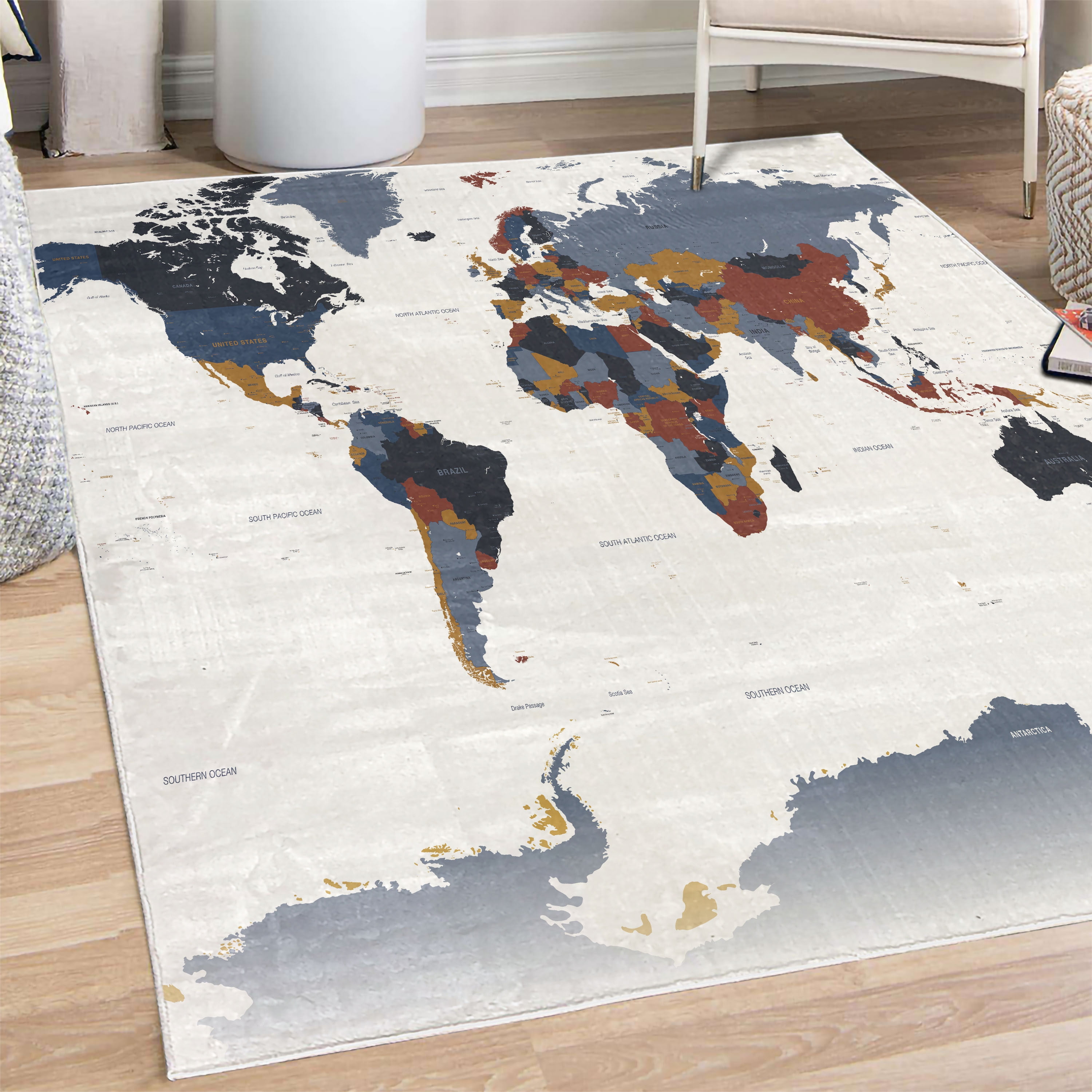 Earth Decorative Rug, Detailed World Map With All Countries Major 