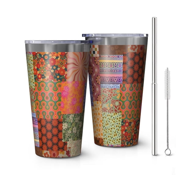 16oz Tumblers Pioneer Flower Floral Print Pattern Stainless Steel Vacuum Insulated Double Wall Travel Tumbler Cups Mug with Lid and Straw,Cleaning Brush for Coffee,Tea