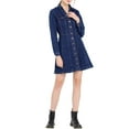 thumbnail image 2 of Women's Denim Dress Button Down Collar V Neck Long Sleeve A-line Cotton Jean Dress XS Deep Blue, 2 of 8