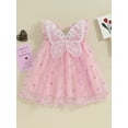thumbnail image 5 of JYYYBF Girls A-line Dress, Fly Sleeve Shiny Heart Butterfly Party Dress Summer Tulle Dress, 5 of 6