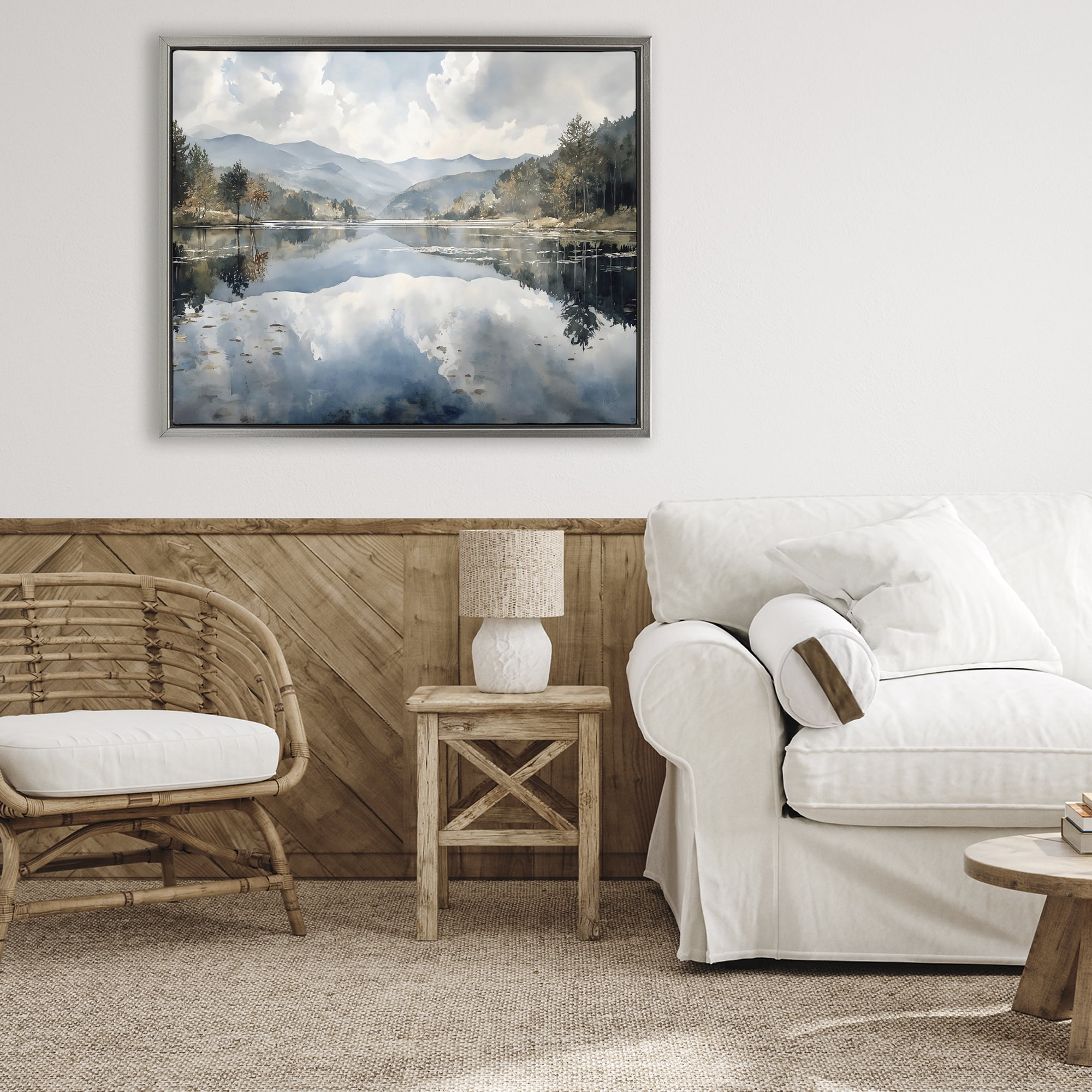 Stupell Industries Nature's Reflection on Mountain Lake Gray Framed Floater Canvas Wall Art, design by Franklyn Gregory