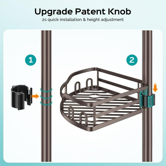 Rustproof 4-Tier Corner Shower Caddy with Adjustable Tension Pole - Bronze Bathroom Organizer for Shampoo Storage
