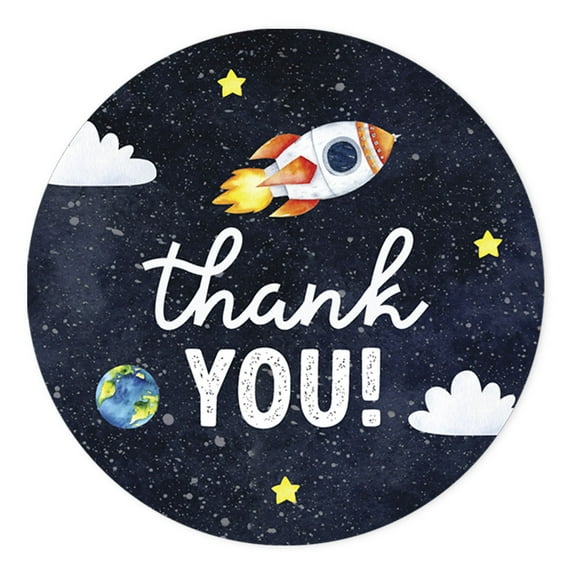 Koyal Wholesale Kids Party Favor Thank You Stickers, Round Outer Space Birthday Stickers For Kids Party Favors, 80-Pk