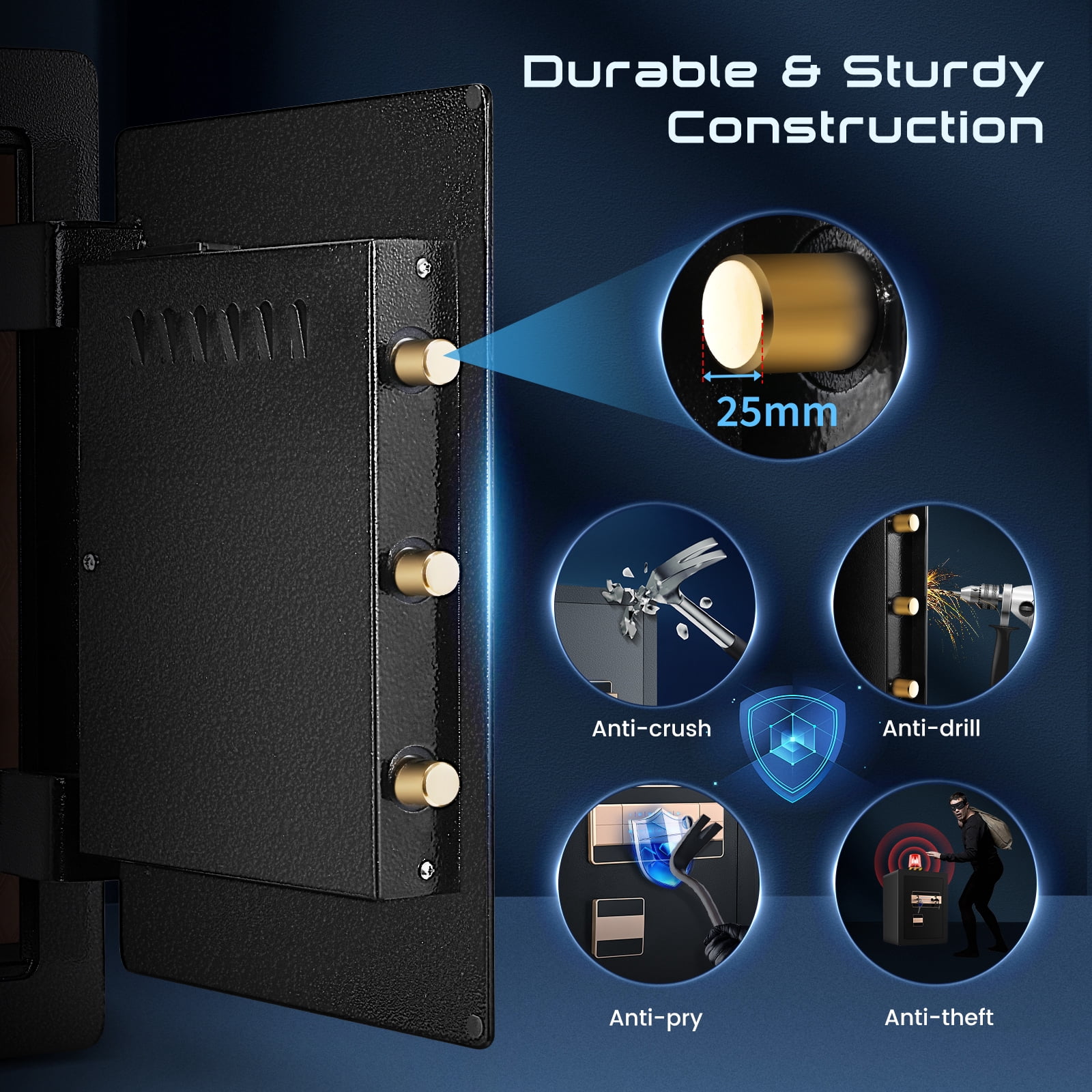 SRWTRCHRY  3.1 CU.ft Electronic Biometric Safe Box with Fingerprint Lock, Home Safe Cabinet Security Box Digital Keypad Safe with Fireproof Bag