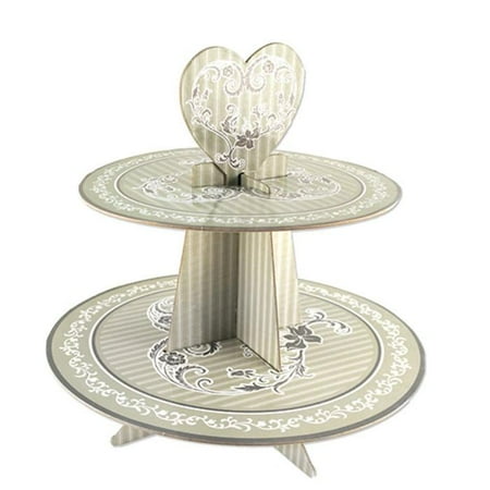 - Elegant Wedding Cardboard Cupcake Stand, Grey, 2-Tier, 11-Inch