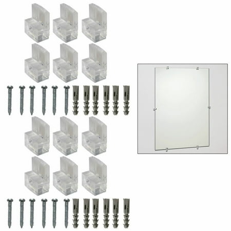 

12 Mirror Clips Mounting Brackets Holders Metal Screws Hanging Wall Hooks Anchor