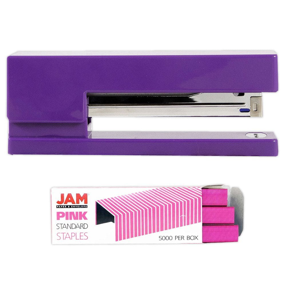 JAM Office & Desk Set, 2/Pack, 1 Purple Stapler & 1 Pink Staples