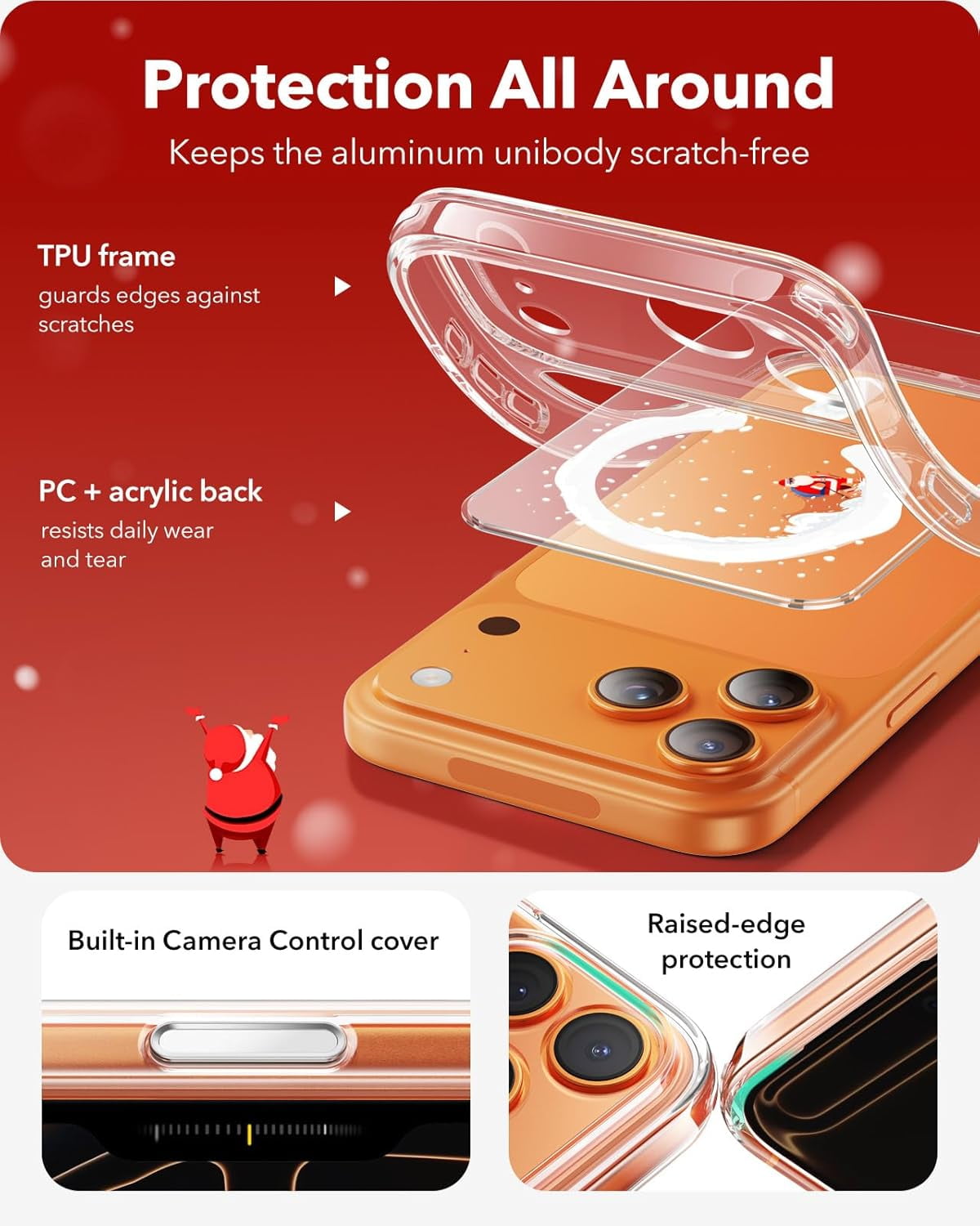 CRKMGS-for iPhone 17 Pro Max Case, Camera Control, Compatible with MagSafe, Shockproof Military-Grade Protection, Magnetic Phone Case for iPhone 17 Pro, Classic Hybrid Case, Santa Skater