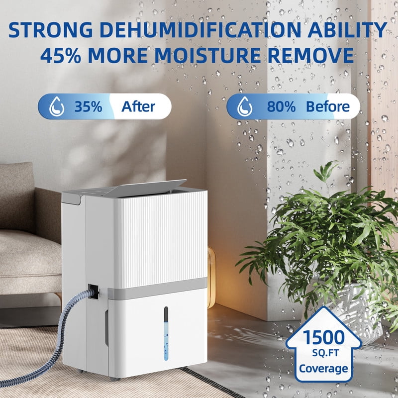30 pt. 1,500 sq. ft. Commercial Dehumidifier in White, with Negative Ion, Sleep Mode