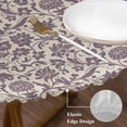 thumbnail image 3 of Purple Floral Round Tablecloth, Fitted Table Cover with Elastic for 55"-60" Round Tables, Spring Plants Flowers Vintage Rustic Table Cloth Outdoor Indoor Dinning Party Waterproof Tablecloths, 3 of 7