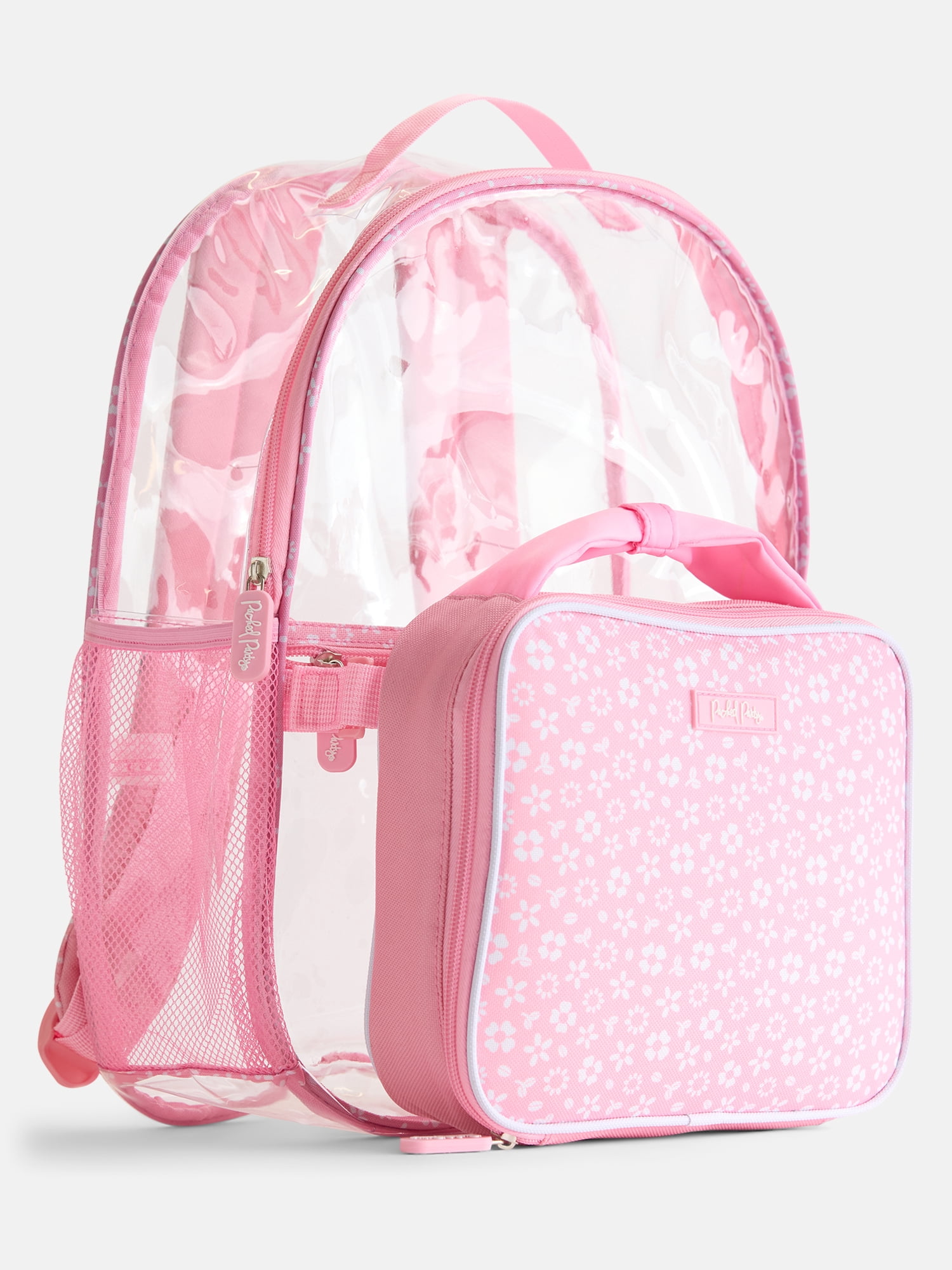 Packed Party Girls Floral Clear Backpack and Lunch Box Set, Pink