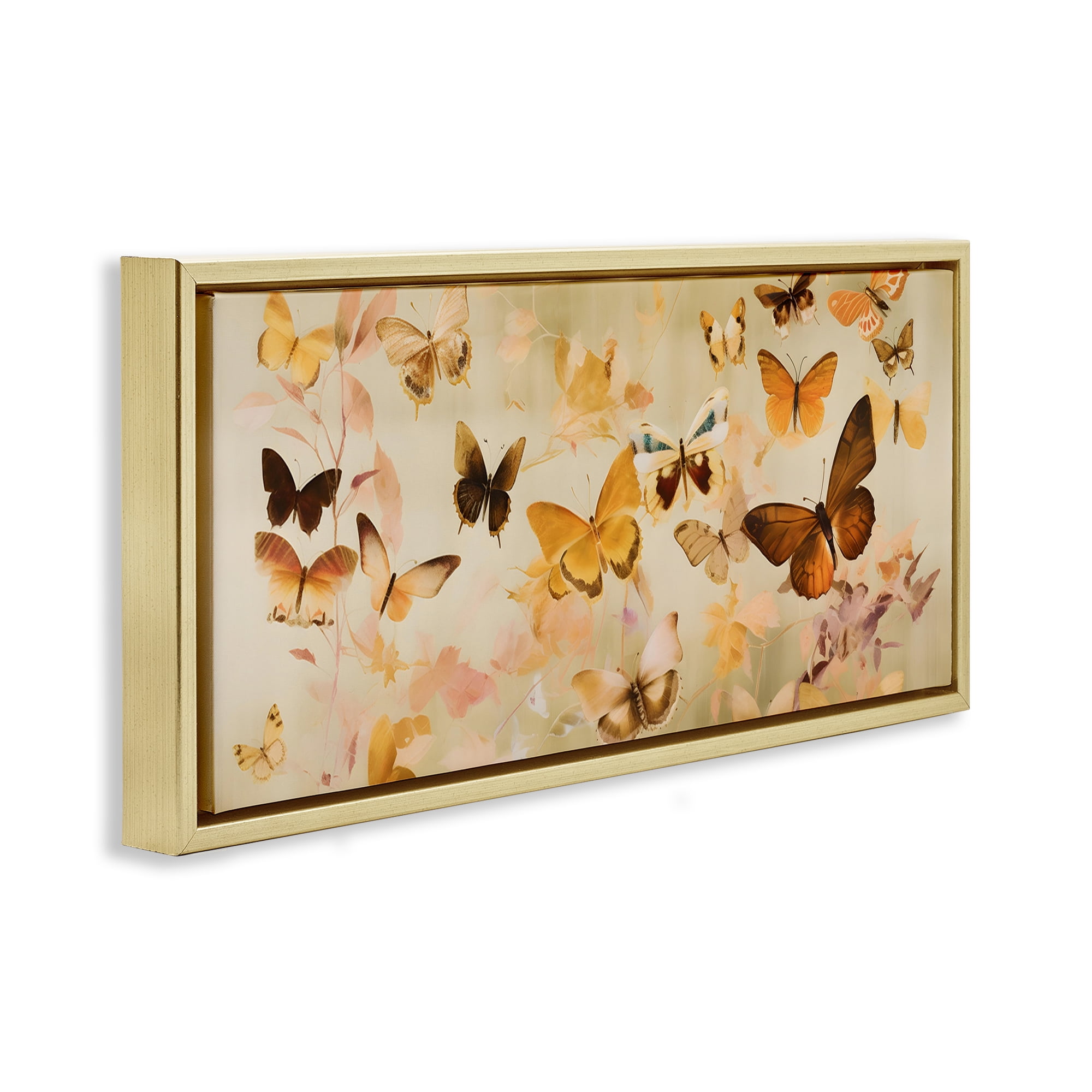 Stupell Industries Neutral Butterfly Array Animals & Insects Painting Gold Floater Framed Canvas Art Print Wall Art, 25 x 11