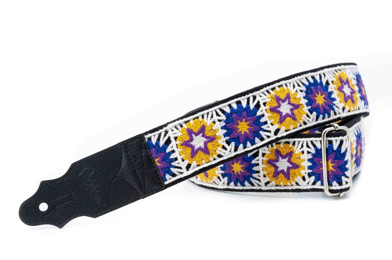 RightOn! Straps Crochet Guitar Strap | Vintage-Inspired Vegan Leather Strap - White