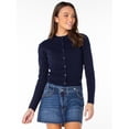 thumbnail image 5 of Celebrity Pink Women's and Women's Plus Mockneck Button Front Cardigan, Sizes XS-4X, 5 of 14