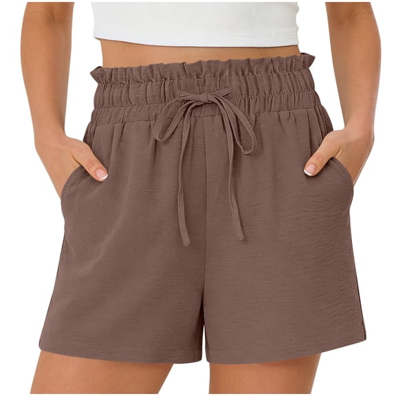 SHTXOZHI Womens High Waist Shorts Drawstring Wide Leg Ruffled Shorts Summer Casual Beach Hiking Pants with Pockets