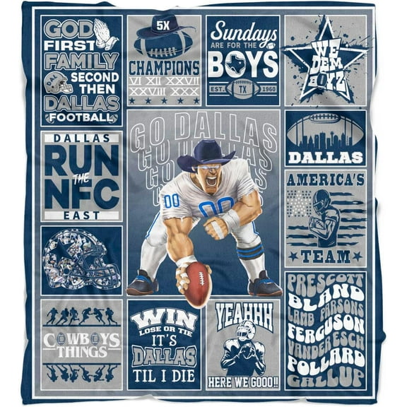 Dallas Football Blanket Gifts for Men Women Boys Kids Fleece Throw Blanket for Couch Bed Living Room, 60" x 50"