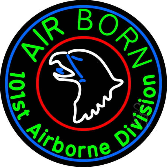 Airborne With Blue Round LED Neon Sign 26 x 26 - inches, Black Square Cut Acrylic Backing, with Dimmer - Bright and Premium built indoor LED Neon Sign for Defence Force.